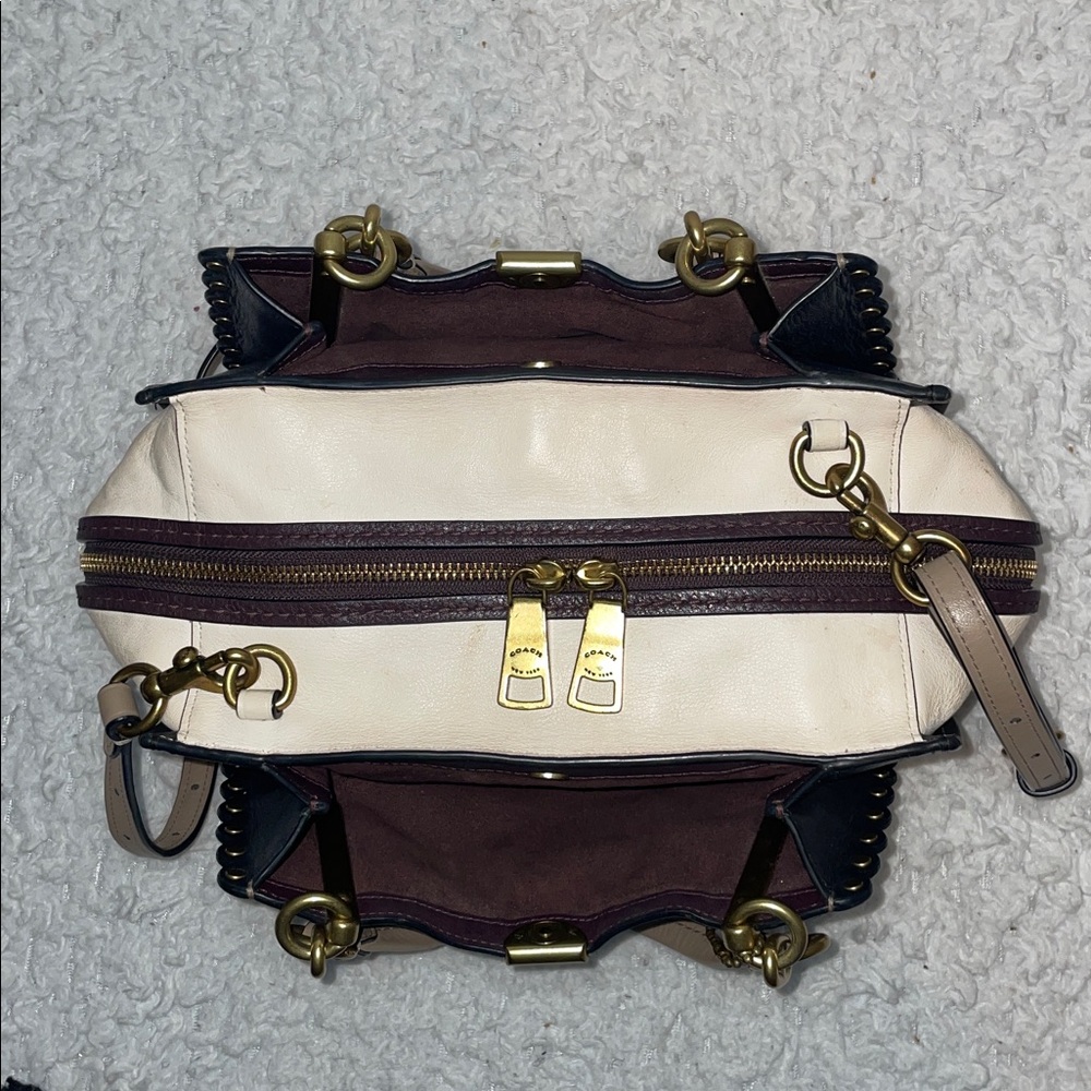 Coach Dreamer 29 Scalloped Stud Rivets Tri-tone Colorblock Leather Satchel Bag - Picture 9 of 17